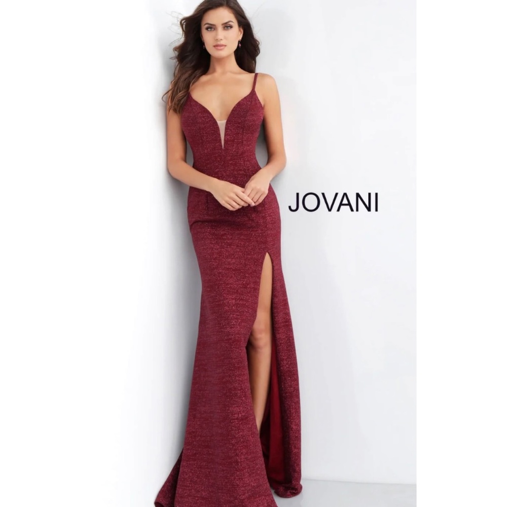 Jovani 63566 MAKE AN OFFER burgundy sparkly evening prom pageant cruise dress